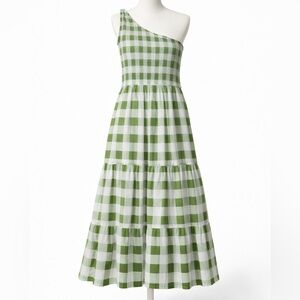 Green and White Gingham One-Shoulder Dress